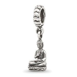 925 Sterling Silver Small Travel Theme Reflections Antiqued Budda Dangle Bead